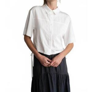 NEW ELLE GREY button-up shirt with tie hem in white
